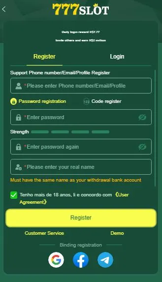 777Slot game login